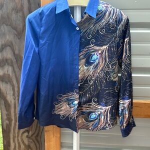 Feather Print Button Front Shirt (Cel)
